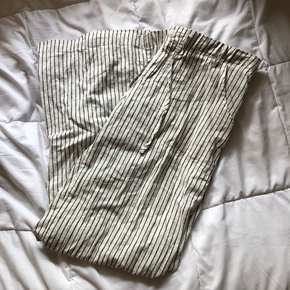 Mid waist wide leg striped pants